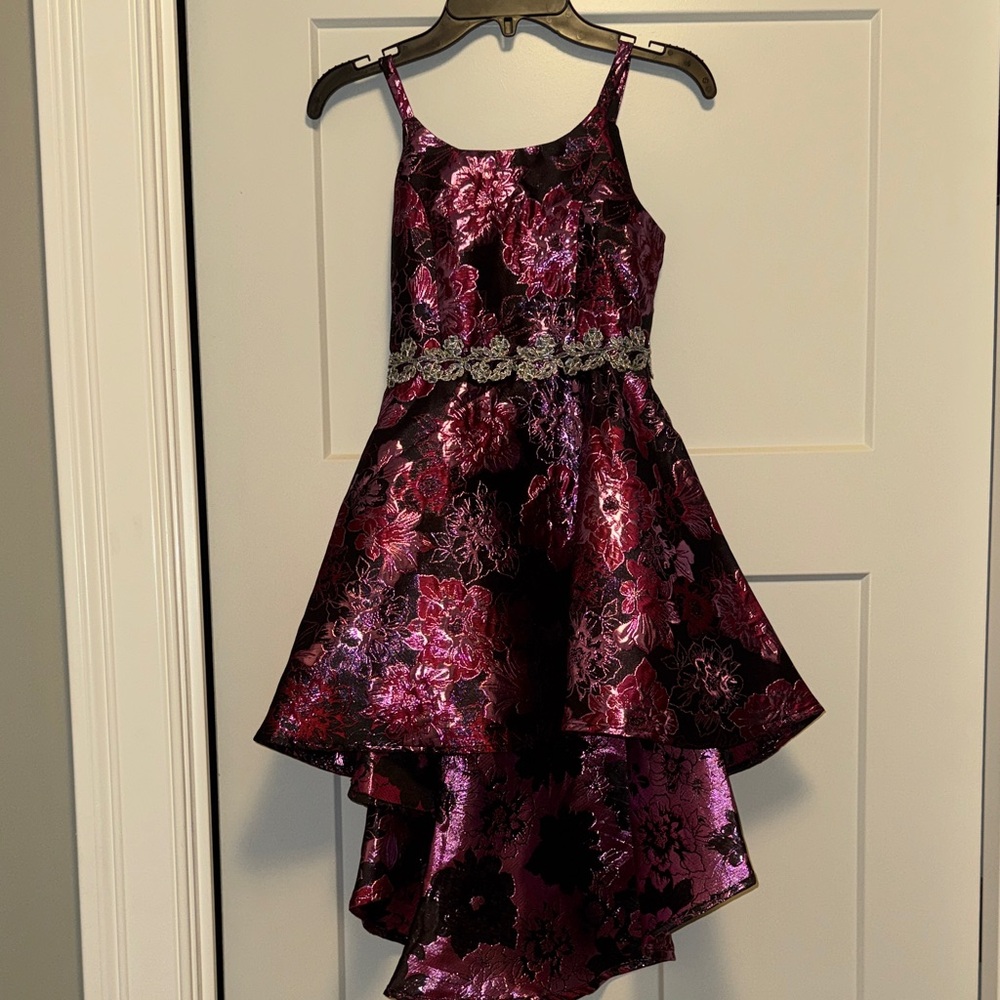 Speechless Burgundy and Black Floral Kids Dress